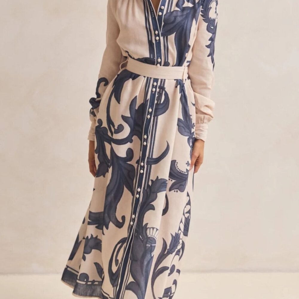 Printed Button Down Belted Shirt Dress - Picture 4 of 10
